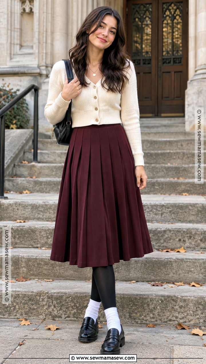 Cardigan And Pleated Skirt College Outfit - 20 Autumn Outfits For College