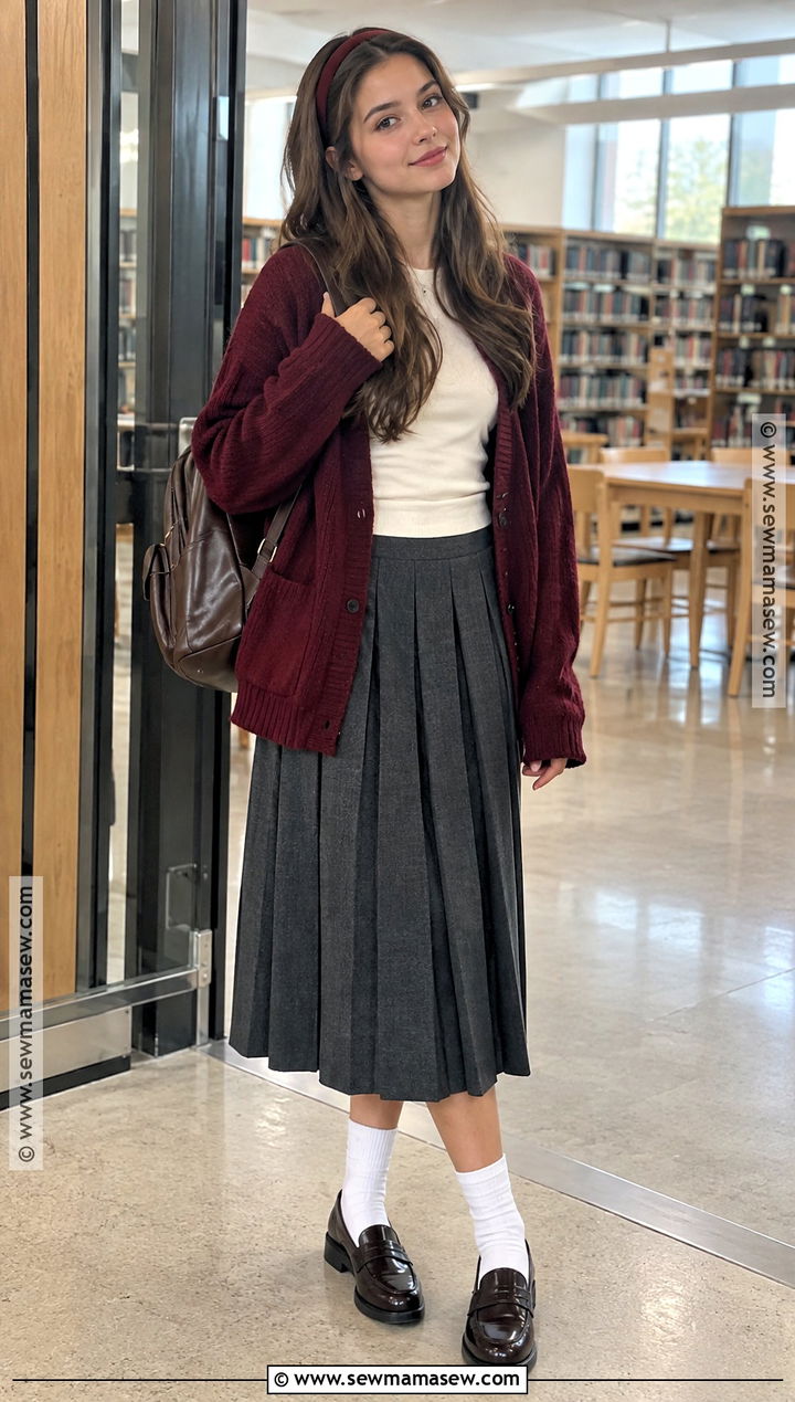 Cardigan And Pleated Skirt Fall Outfit - 15 fall outfit inspo teen ideas for girls