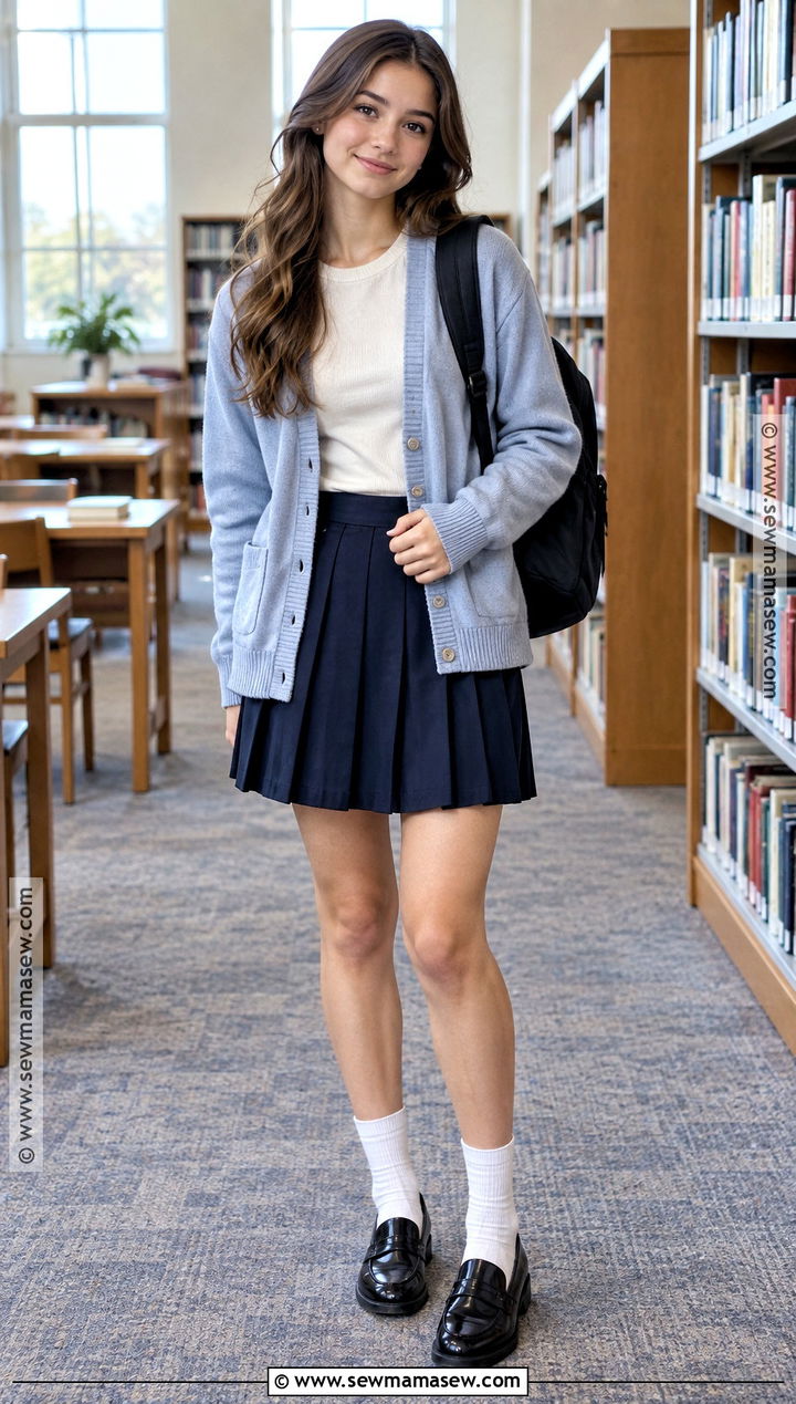 Cardigan And Pleated Skirt High School Outfit - 15 Highschool Back To School Outfits