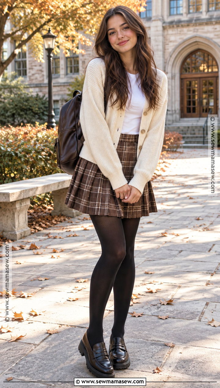 Cardigan And Pleated Skirt School Outfit - 20 fall outfit school ideas