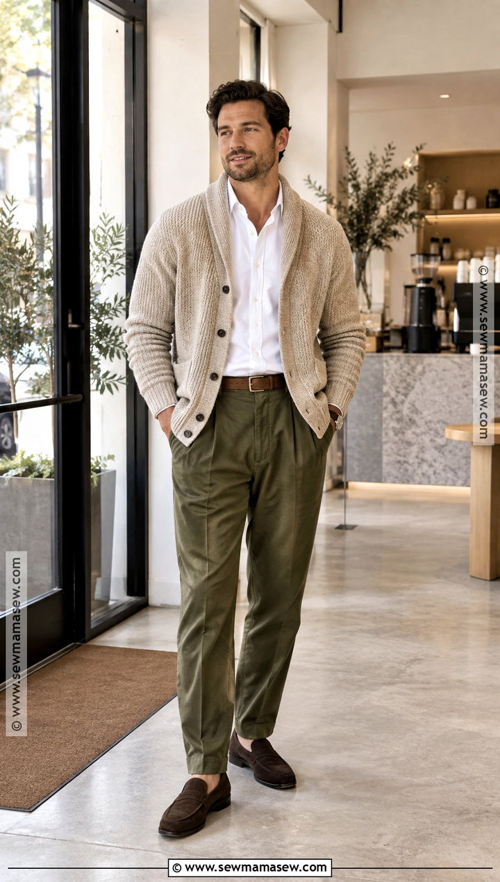 Cardigan And Pleated Trousers Fall Outfit - 25 fall fashion ideas for men