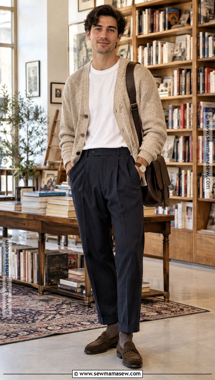 Cardigan And Pleated Trousers Fall Outfit - 25 Fall Mens Outfits