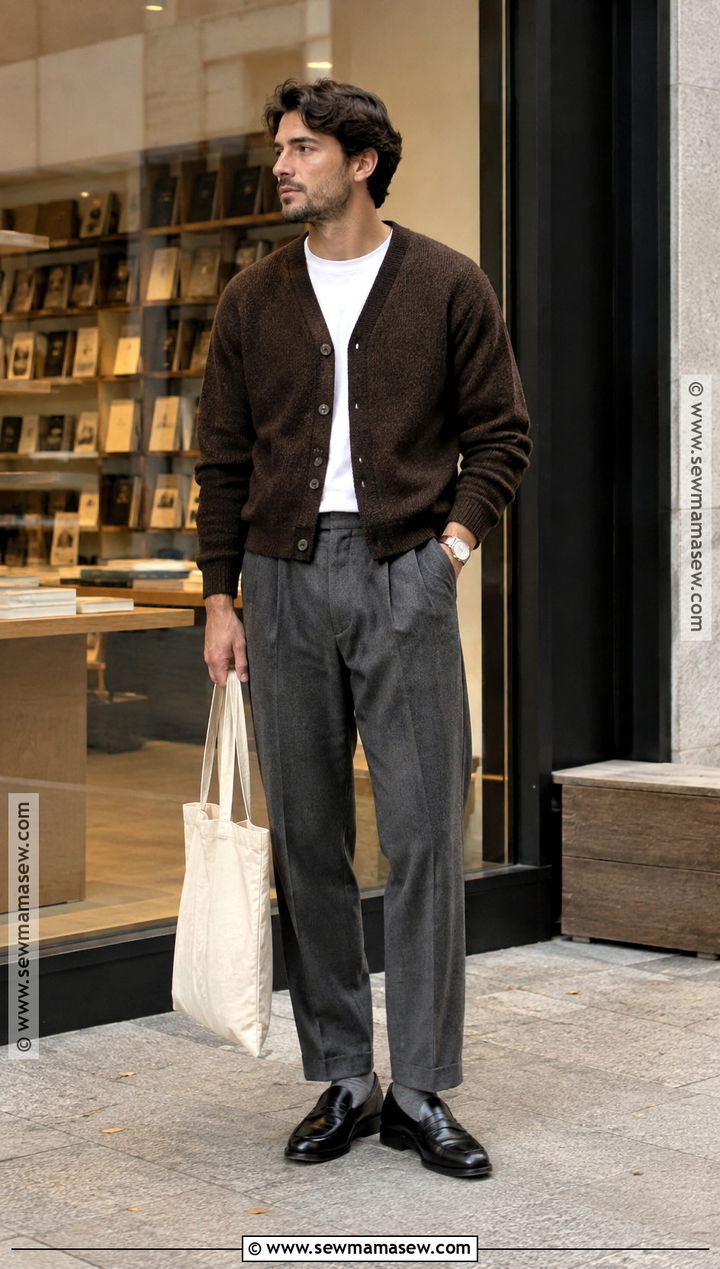 Cardigan And Pleated Trousers Fall Street Outfit - 15 casual men fall outfits street styles