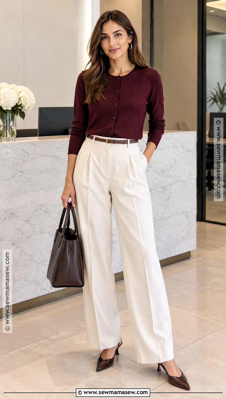 Cardigan And Pleated Trousers Fall Work Outfit - 15 Fall Work Style Ideas 2026