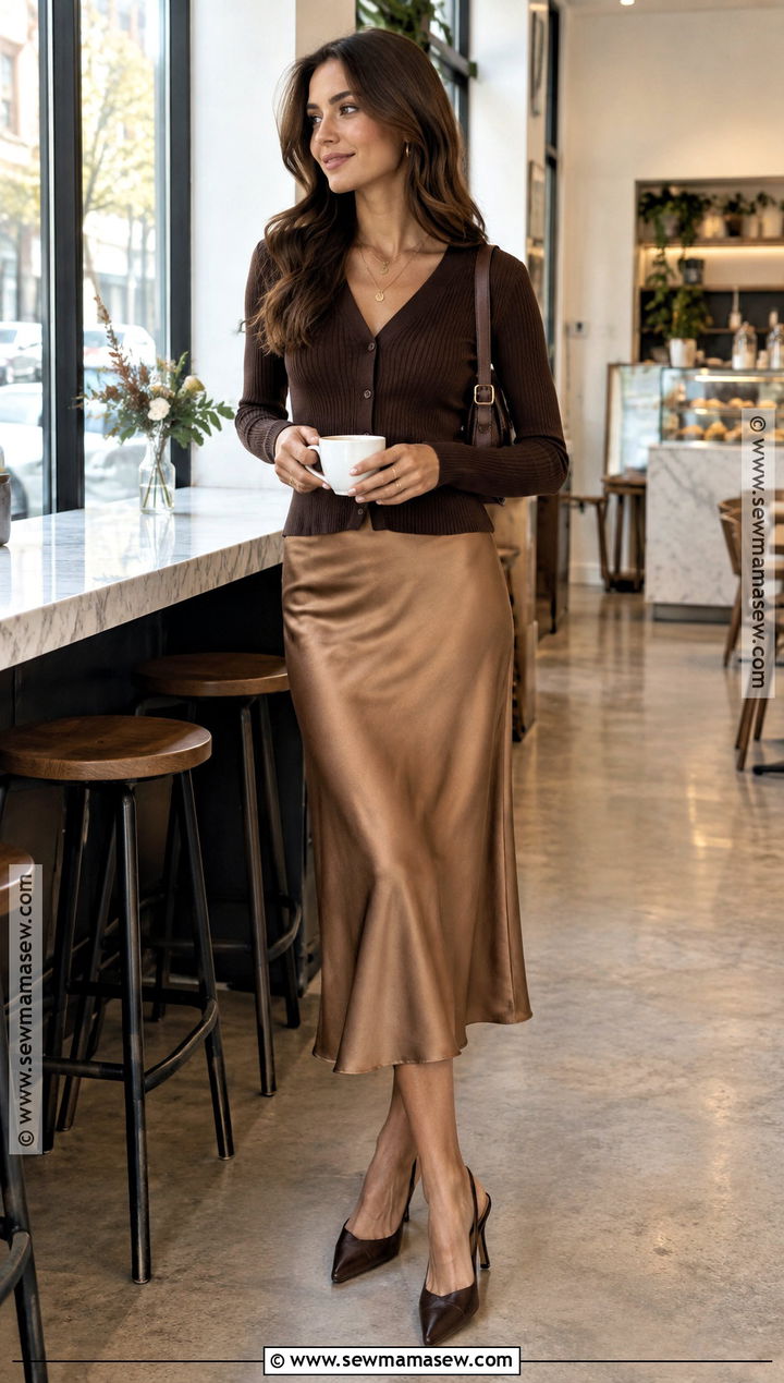 Cardigan And Satin Midi Skirt Fall Date Outfit - 20 cute date outfits for fall