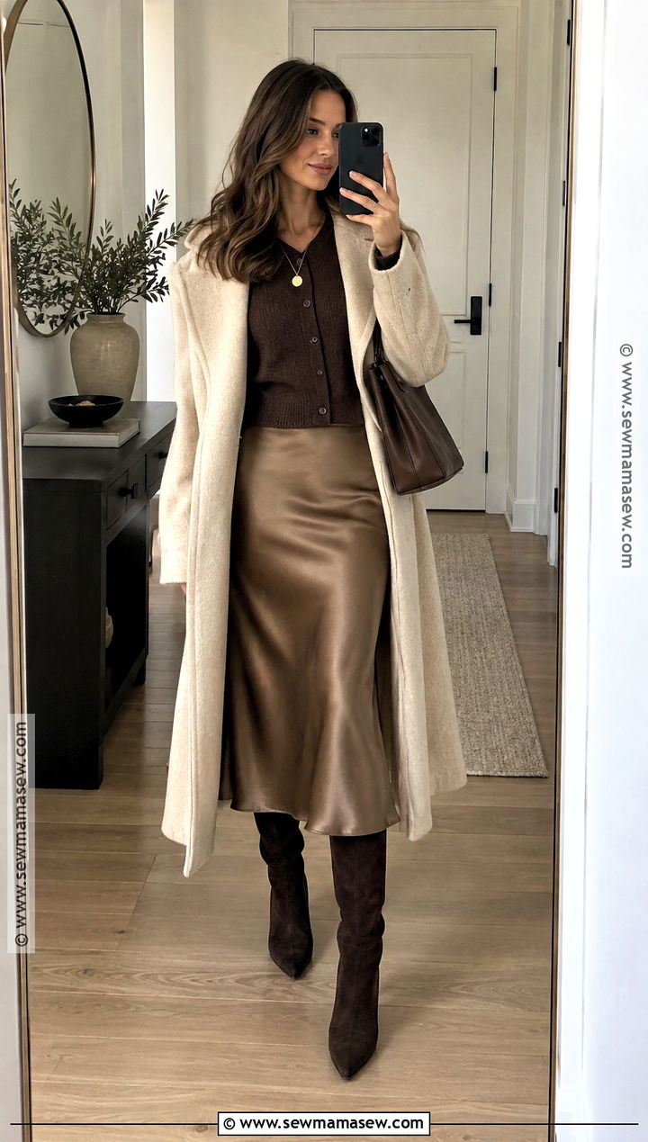 Cardigan And Satin Skirt Autumn Outfit - 15 Trendy Outfits Autumn 2026
