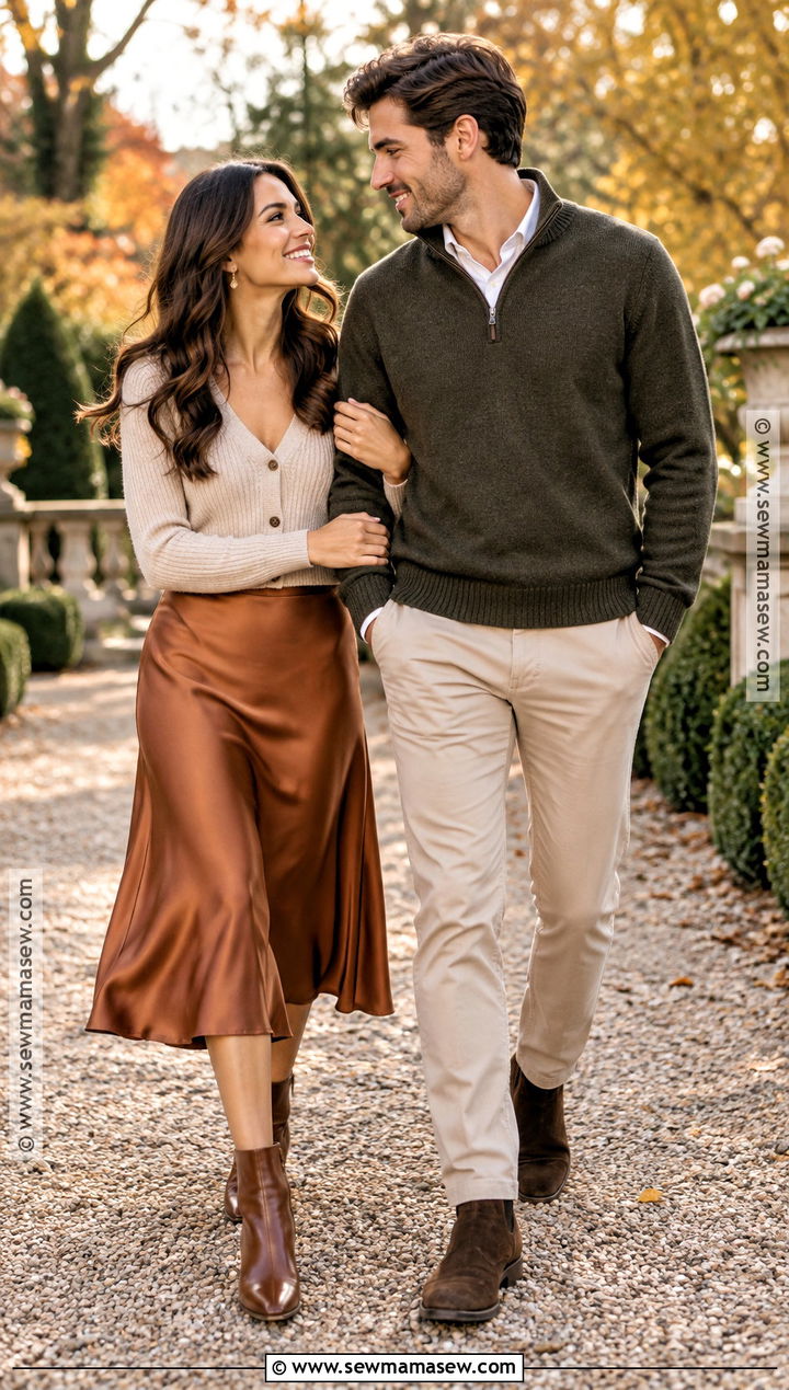 Cardigan And Satin Skirt Fall Engagement Photo Outfit - 25 engagement photos outfits fall