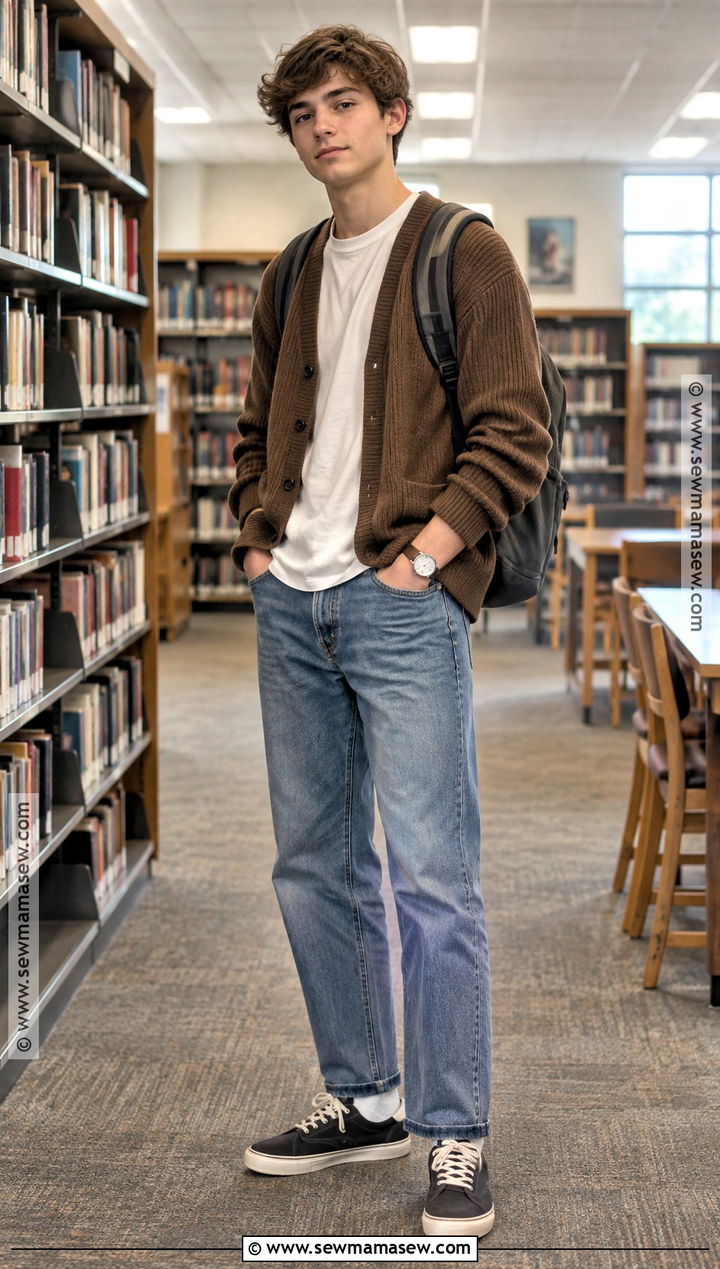 Cardigan And Straight Jeans Outfit For High School Boys - 20 Back To School Outfits Boys High School