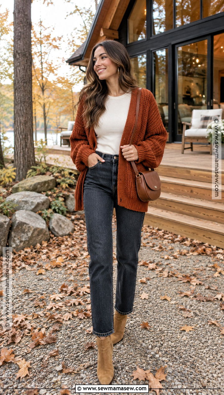 Cardigan And Straight Leg Jeans Fall Bachelorette Outfit - 20 Fall Bachelorette Party Outfit Ideas
