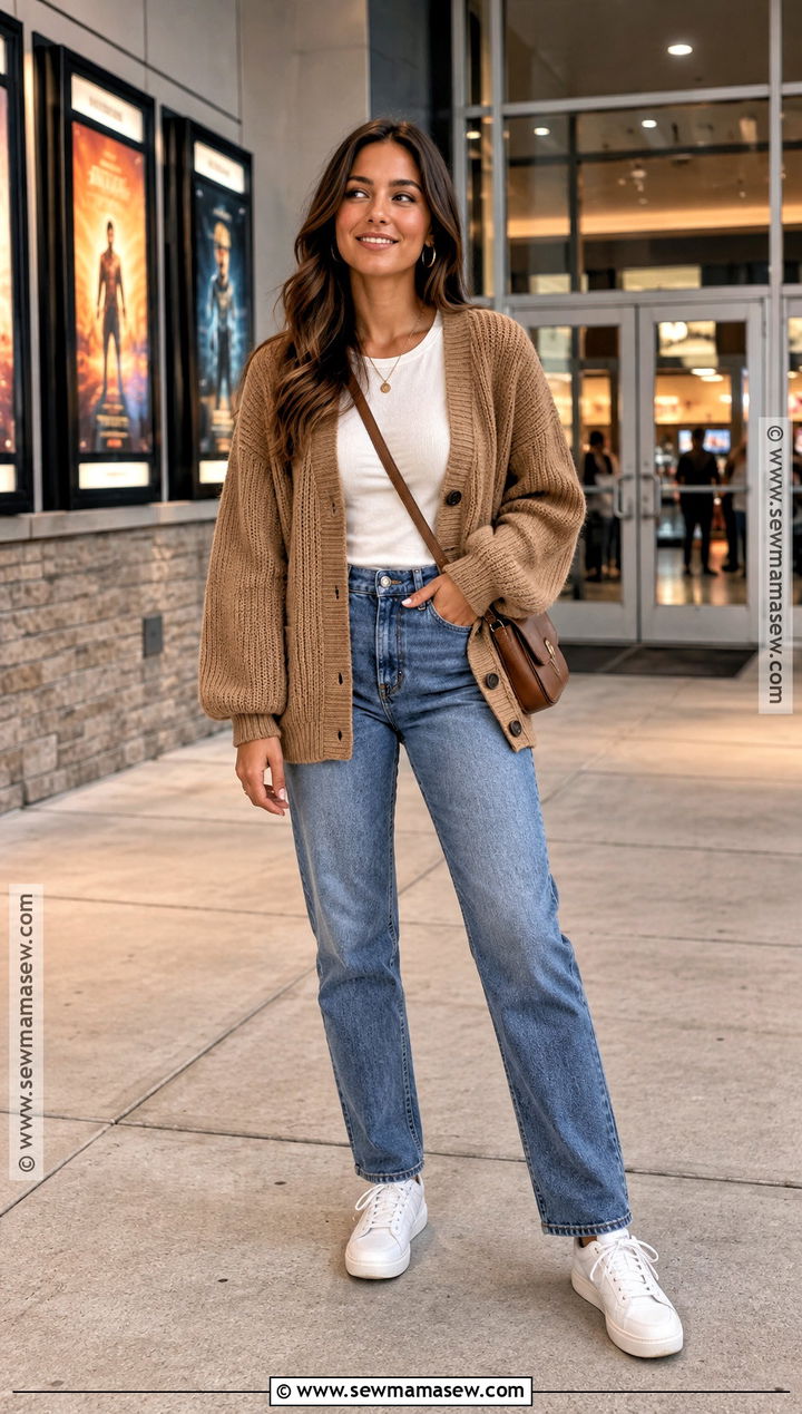 Cardigan And Straight Leg Jeans Fall Movie Date Outfit - 15 casual movie date outfit fall ideas