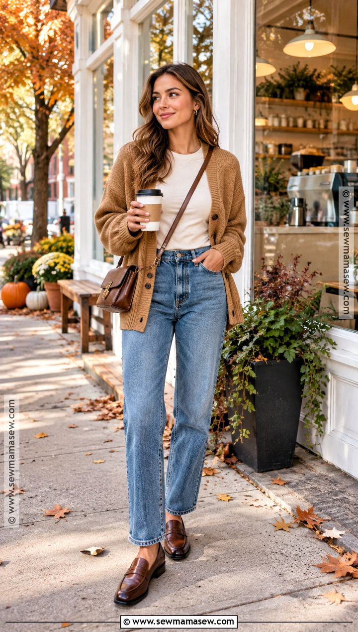 Cardigan And Straight Leg Jeans Fall Outfit - 15 Casual Weekend Outfit Fall Ideas