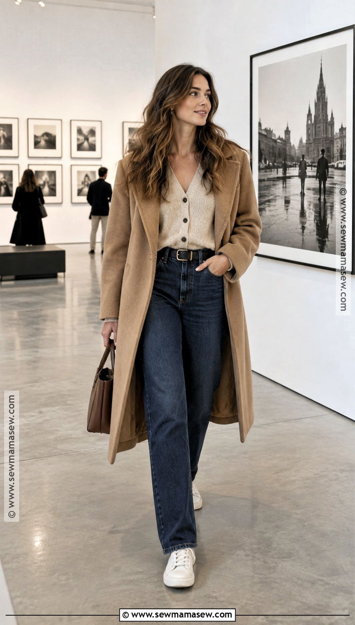 Cardigan And Straight Leg Jeans Museum Outfit - 15 fall museum date outfit ideas