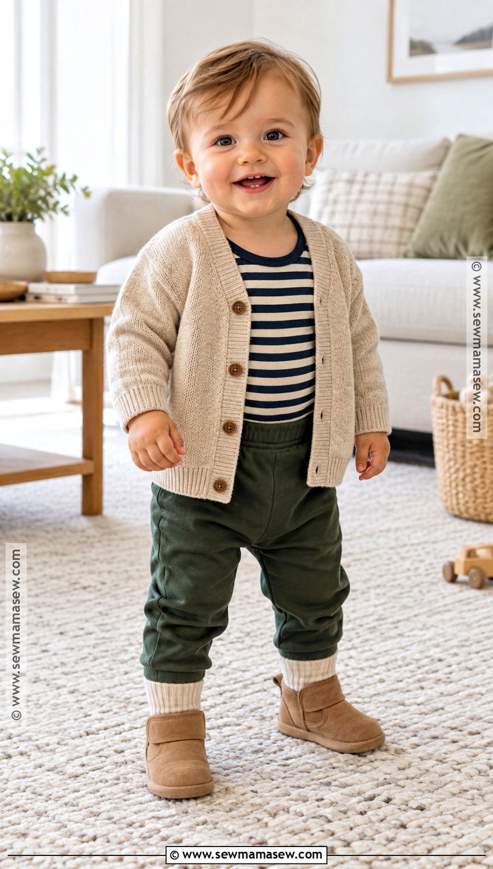 Cardigan And Striped Bodysuit Baby Boy Fall Outfit - 20 fall outfits for baby boys