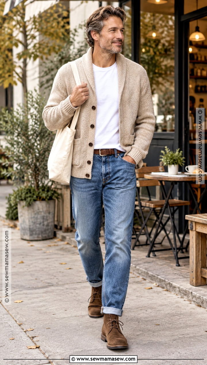 Cardigan And White T Shirt Autumn Outfit - 25 autumn style ideas for men