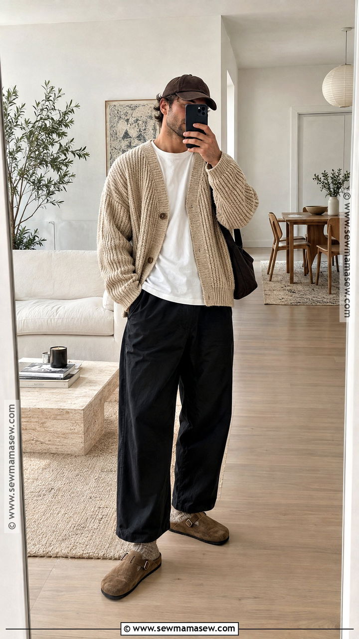 Cardigan And Wide Chinos Fall Outfit - 20 mens fall street style ideas