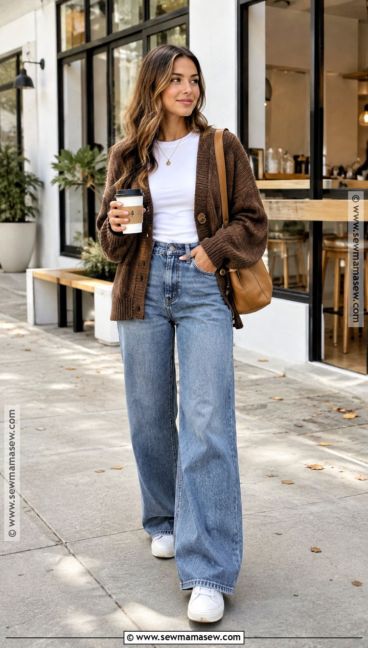 Cardigan And Wide Leg Jeans Autumn Outfit - 25 Cosy Autumn Outfits