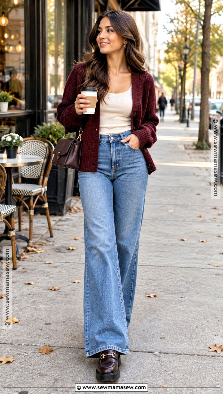 Cardigan And Wide Leg Jeans Fall Date Night Outfit - 15 date night casual outfit fall ideas