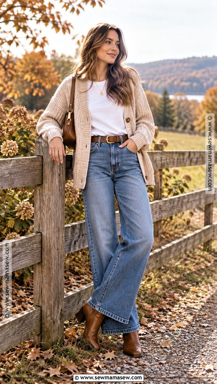 Cardigan And Wide Leg Jeans Fall Photo Shoot Outfit - 20 Fall Photo Shoot Outfits for Women