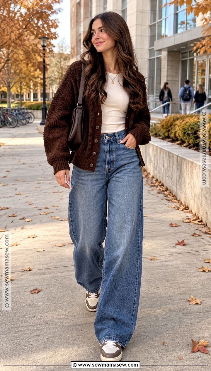 Cardigan And Wide Leg Jeans Outfit - 15 fall outfits 2026 school