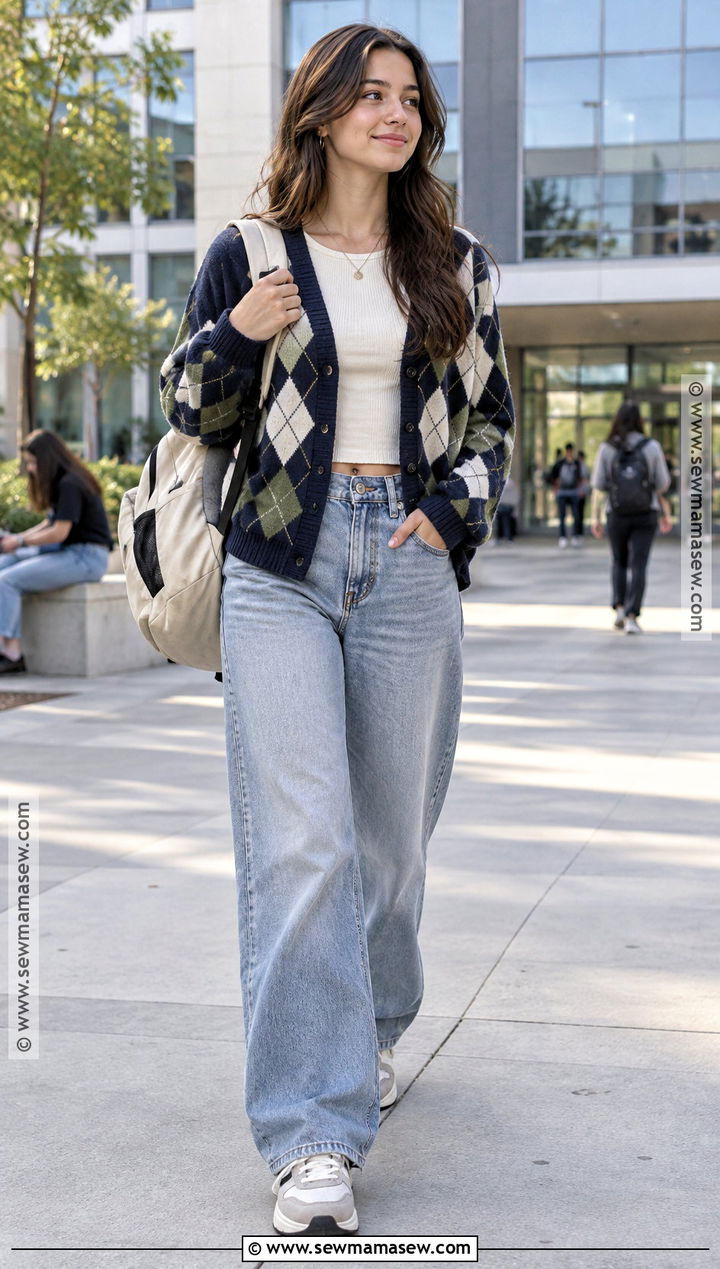 Cardigan And Wide Leg Jeans Outfit - 15 back to school clothing essentials
