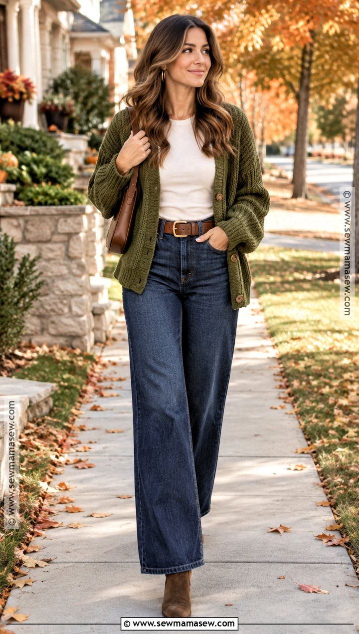 Cardigan And Wide Leg Jeans Thanksgiving Outfit - 20 comfy casual thanksgiving outfit ideas