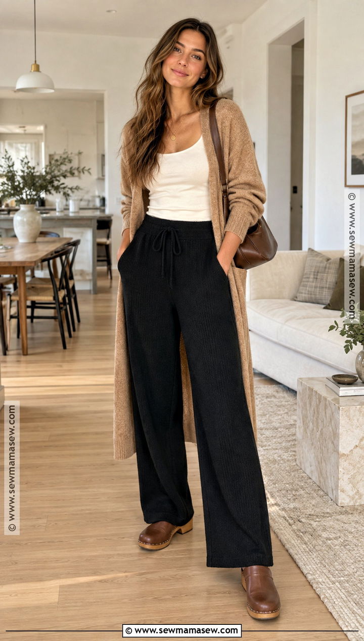 Cardigan And Wide Leg Pants Fall Outfit - 15 Lazy Sunday Outfit Fall Ideas