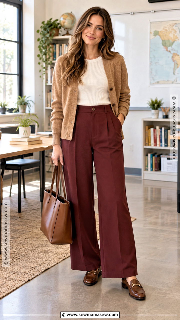 Cardigan And Wide Leg Pants Fall Teacher Outfit - 20 fall outfit ideas for teachers