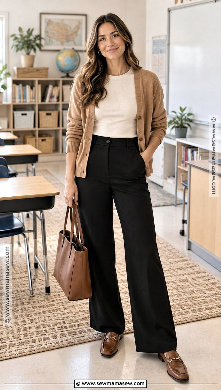 Cardigan And Wide Leg Pants Teacher Fall Outfit - 25 teacher fall outfits