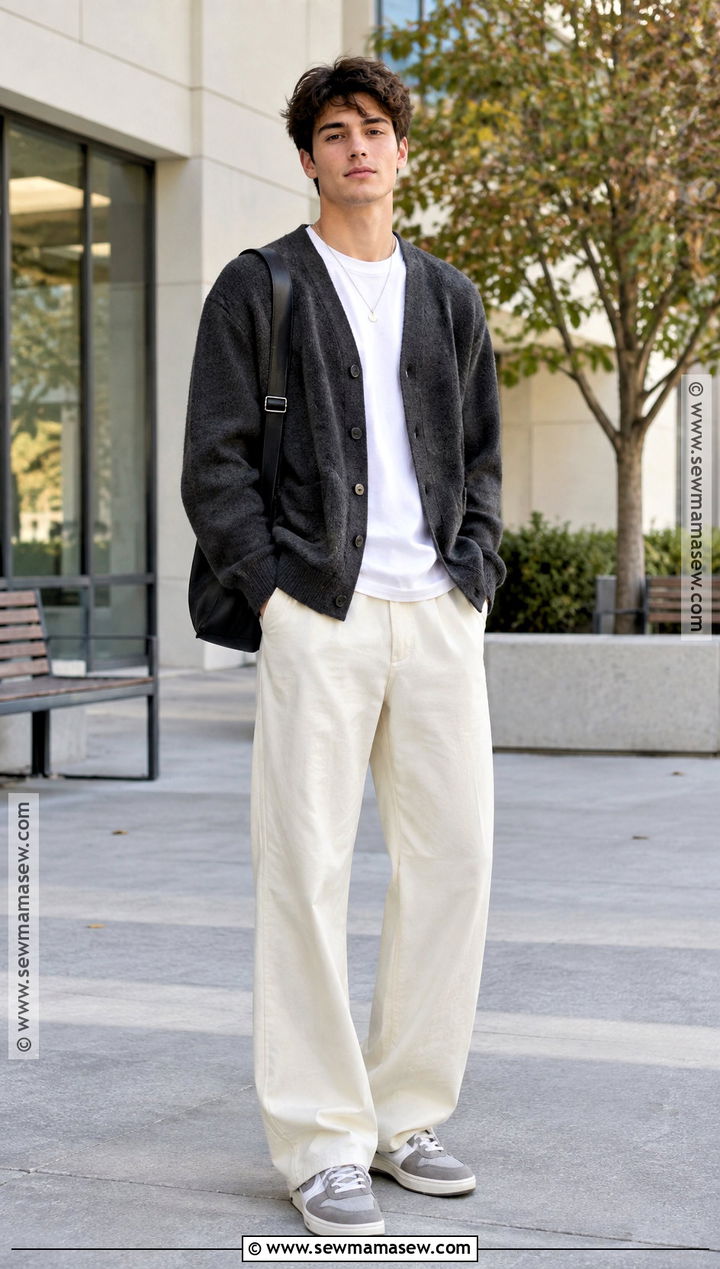 Cardigan And Wide Leg Trousers Back To School Outfit - 15 back to school men outfits
