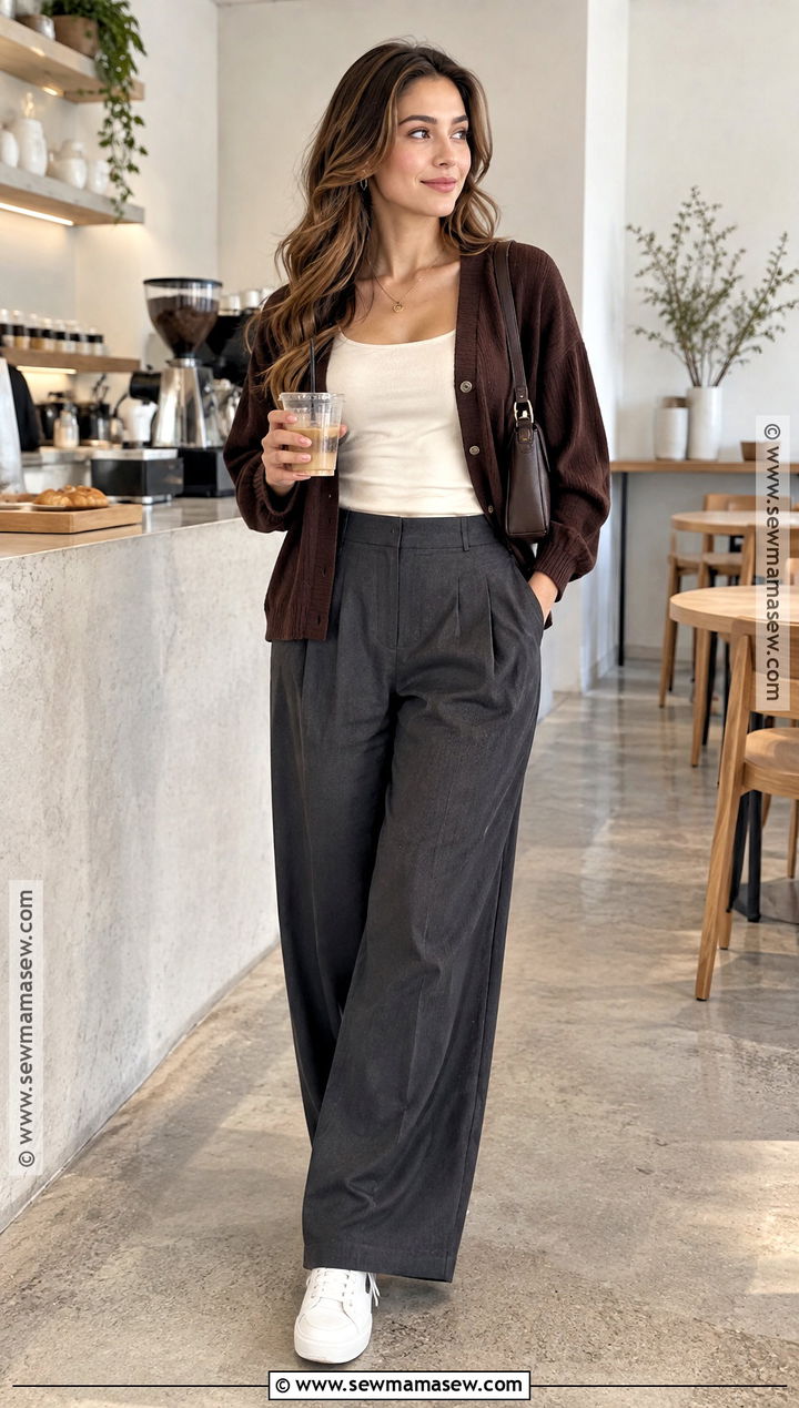 Cardigan And Wide Leg Trousers Fall Outfit - 25 cute outfits for fall