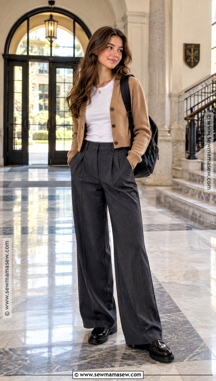 Cardigan And Wide Leg Trousers School Outfit - 25 autumn outfits for school