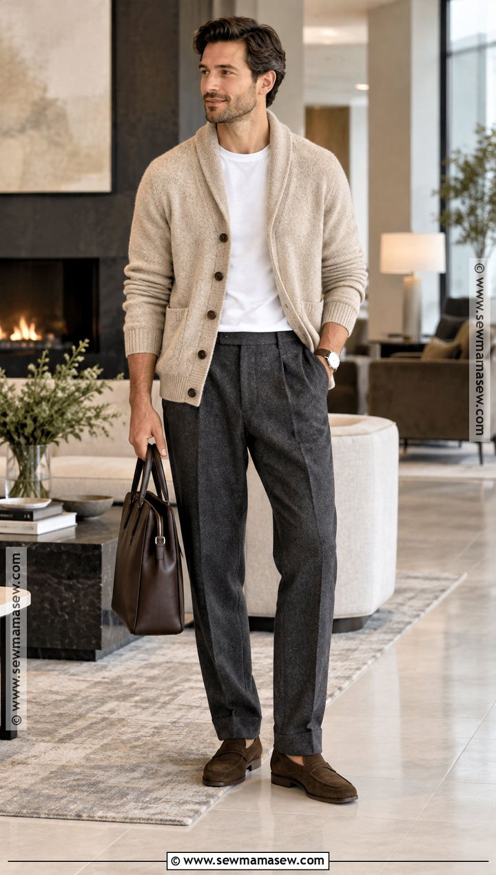 Cardigan And Wool Trousers Fall Outfit - 20 mens fall outfit ideas