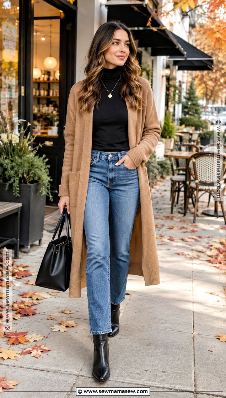 Cardigan Coat With Turtleneck And Jeans - 30 sweater weather ideas