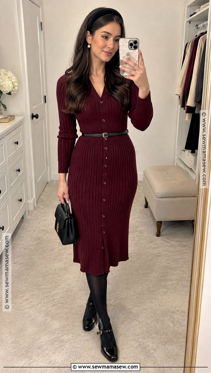 Cardigan Dress And Mary Jane Shoes Fall Outfit - 15 Cute Girly Fall Outfit Ideas