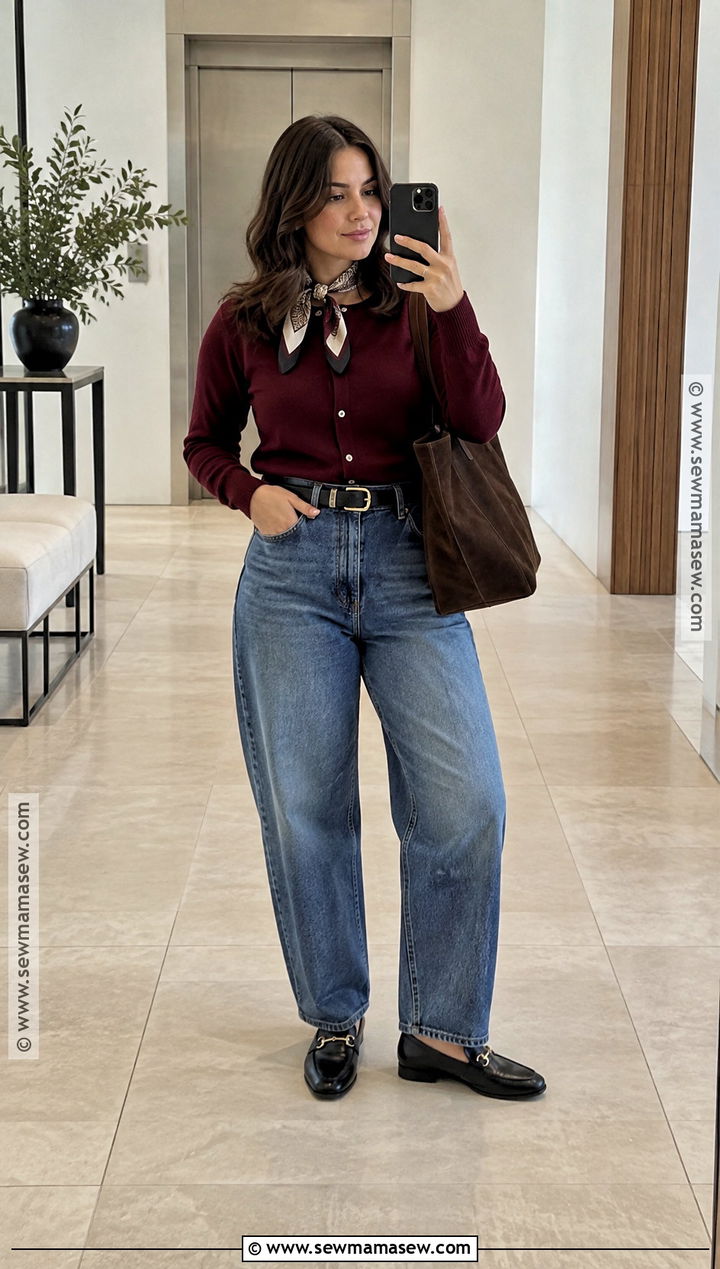 Cardigan Fall Outfit With Barrel Leg Jeans - 20 street style fall outfits