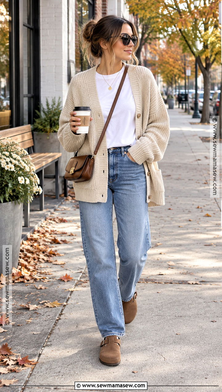 Cardigan Fall Outfit With Relaxed Jeans - 20 chic outfits fall