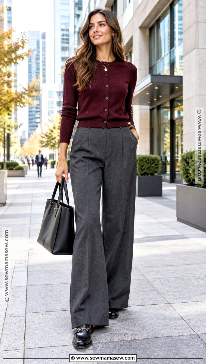 Cardigan Fall Outfit With Wide Leg Trousers - 25 classic fall outfits
