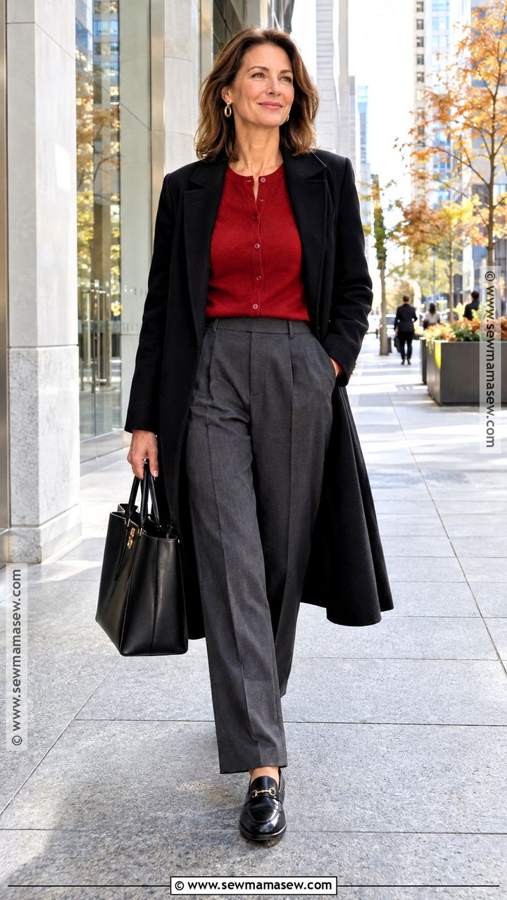 Cardigan Long Sleeve Fall Outfit With Tailored Pants - 20 Long Sleeve Fall Outfits