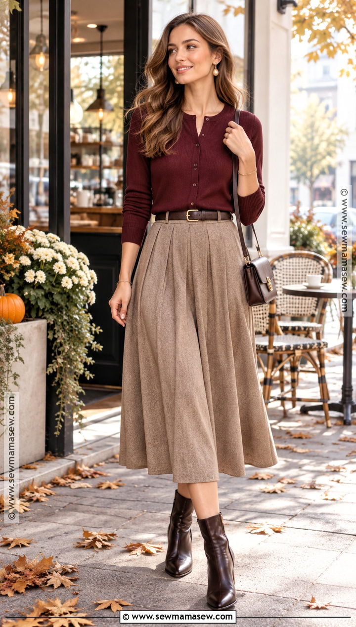 Cardigan Midi Skirt and Ankle Boots Fall Outfit - 15 fall outfits with accessories