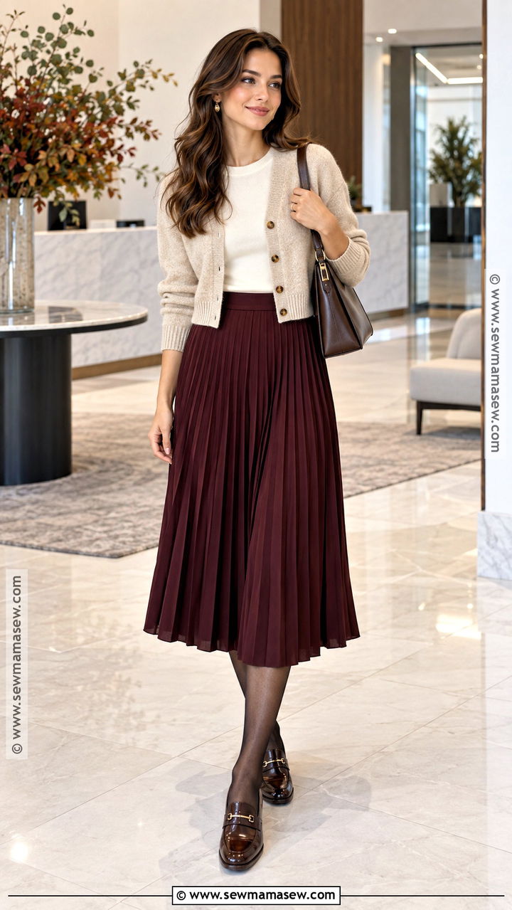 Cardigan Midi Skirt and Loafers October Work Outfit - 20 October Work Outfits