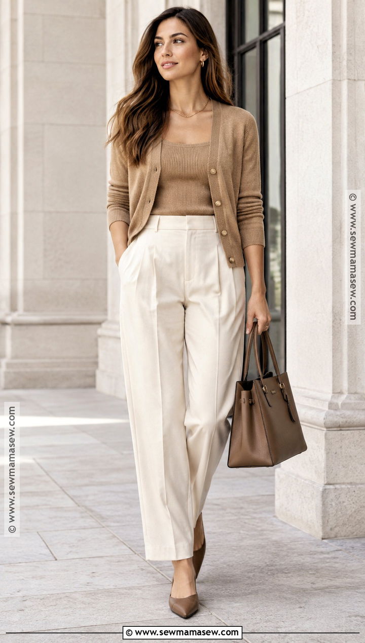 Cardigan Set With Tailored Trousers - 15 cardigan outfit aesthetic fall ideas