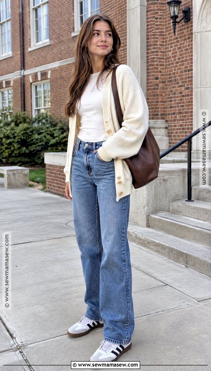 Cardigan Tank Top And Jeans School Outfit - 20 School Outfits September