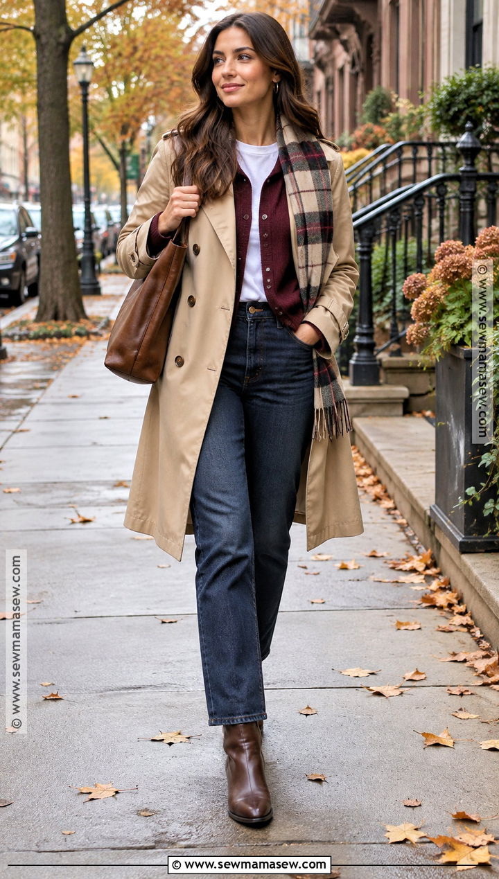 Cardigan Under Trench Coat With Jeans - 15 fall cardigan styles