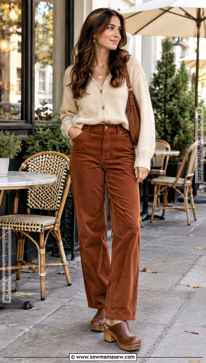 Cardigan With Corduroy Pants And Clogs - 25 cardigan outfit fall ideas