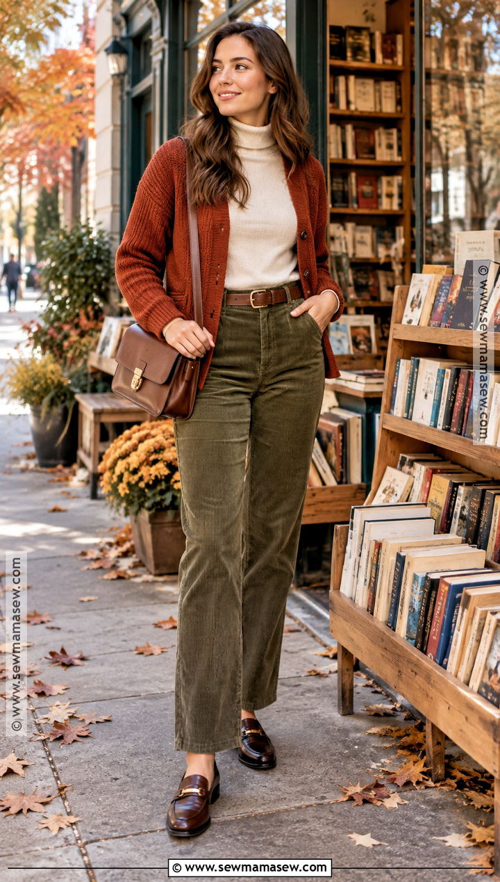 Cardigan With Corduroy Pants And Loafers - 25 fall cardigan outfits