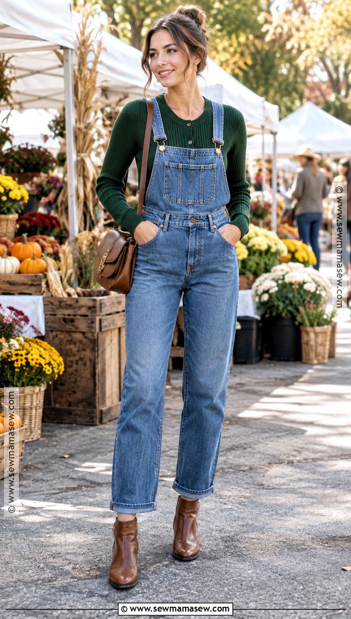 Cardigan With Denim Overalls And Ankle Boots - 25 cardigan outfit fall ideas