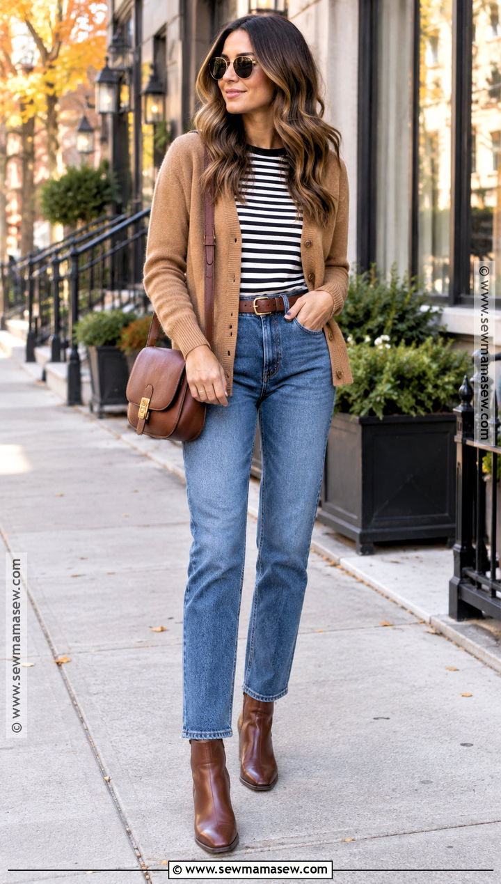 Cardigan With Jeans And Ankle Boots - 15 autumn outfit with cardigan and jeans