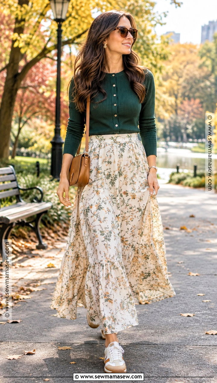 Cardigan With Maxi Skirt And Sneakers - 15 cardigan outfit aesthetic fall ideas