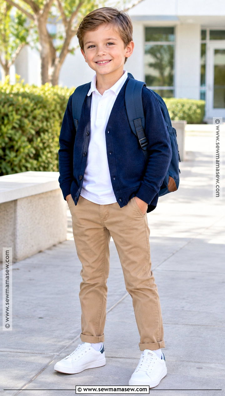 Cardigan With Polo Shirt And Chinos - 20 fall kids outfits