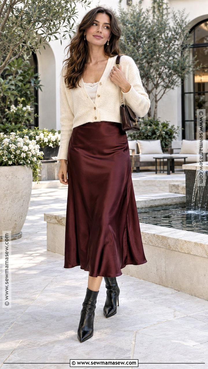 Cardigan With Satin Midi Skirt - 20 Cardigan Outfits Fall